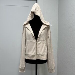 Old Navy XXL Cropped Full Zip Hoodie Jacket Cream Terry Towel Fabric Soft NWT